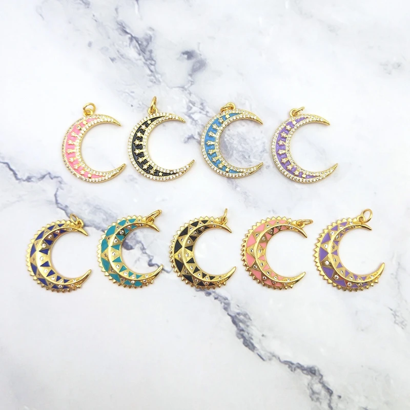 

5 шт. Модные Разноцветные Подвески в виде Луны в различных стилях, латунные богемные капельные масла с фианитами для девочек и женщин, изгото...