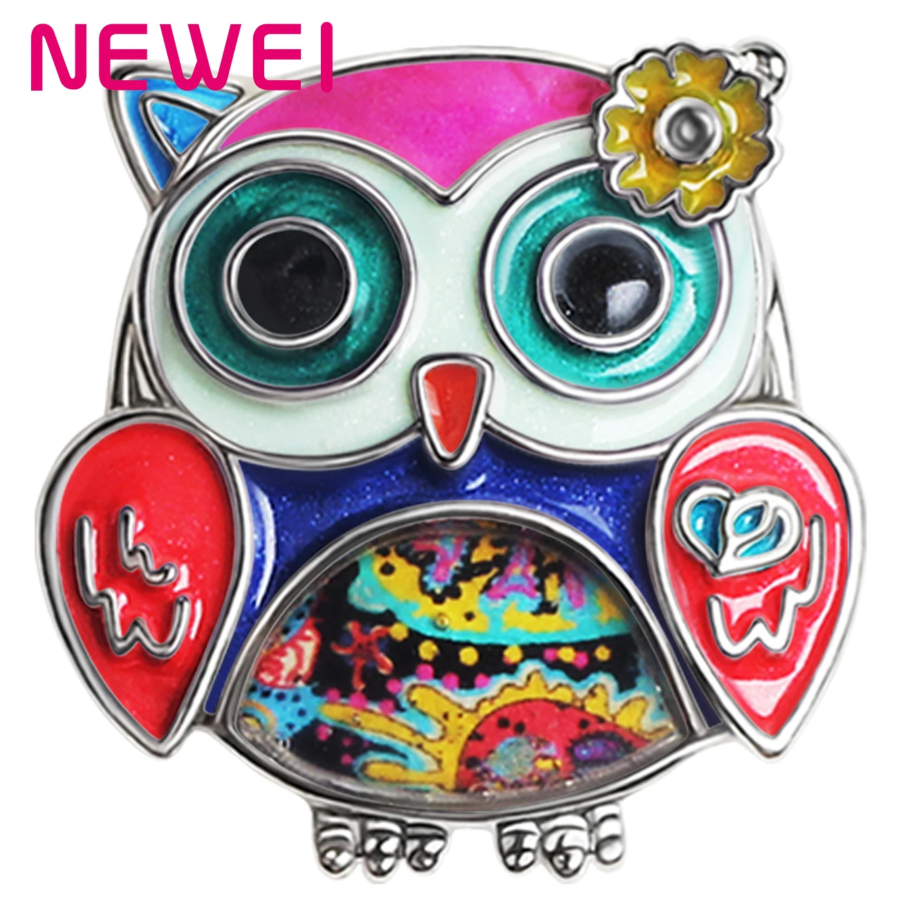 

NEWEI Enamel Alloy Mental Floral Cute Fatty Owl Birds Brooches Big Pin Scarf Bag Charm Gift Jewelry For Women Teens Girls Party