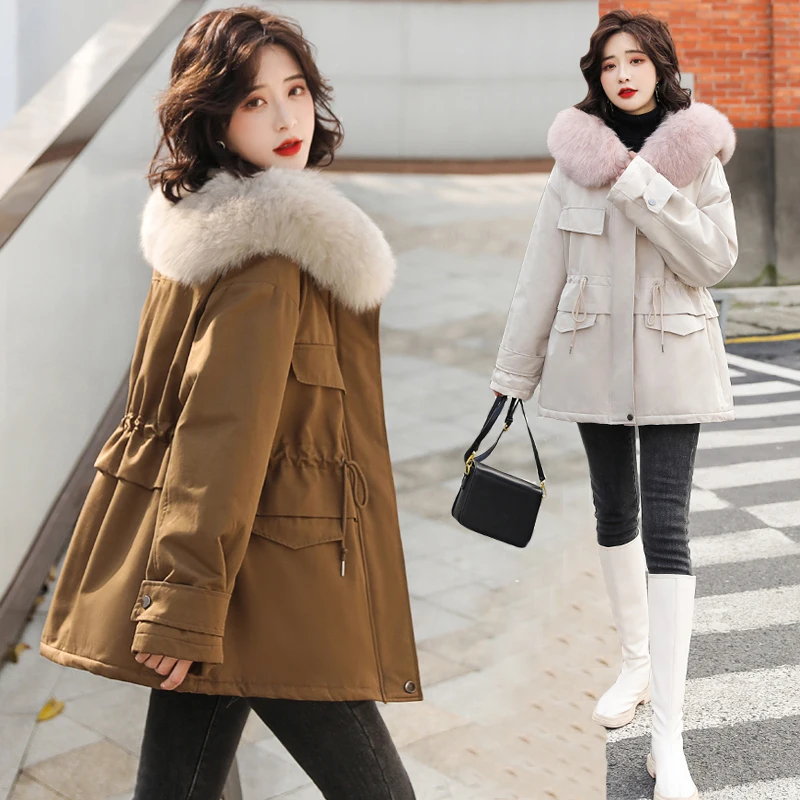 

Oversized Loose Cotton Parka Coat Womens 2021 Winter Plus velvet Warm Jackets Long Casual Cotton Coat Winter Jacket Lady Outwear
