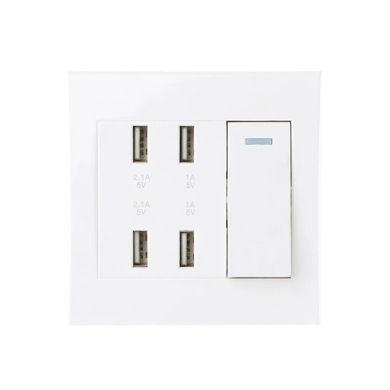

1Pc 220V 10A Wall Switch Socket 4 Port USB Charger Power Outlet Adapter Panel