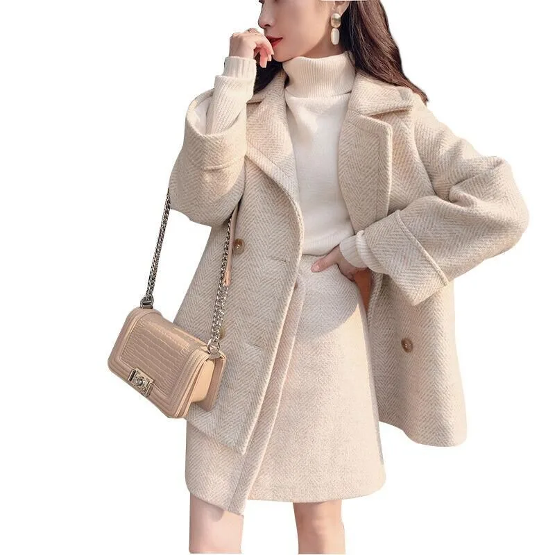 

Женский комплект из двух предметов с карманами и v-образным вырезом, однобортные наряды для женщин, футболка + юбка, осенняя одежда для женщи...