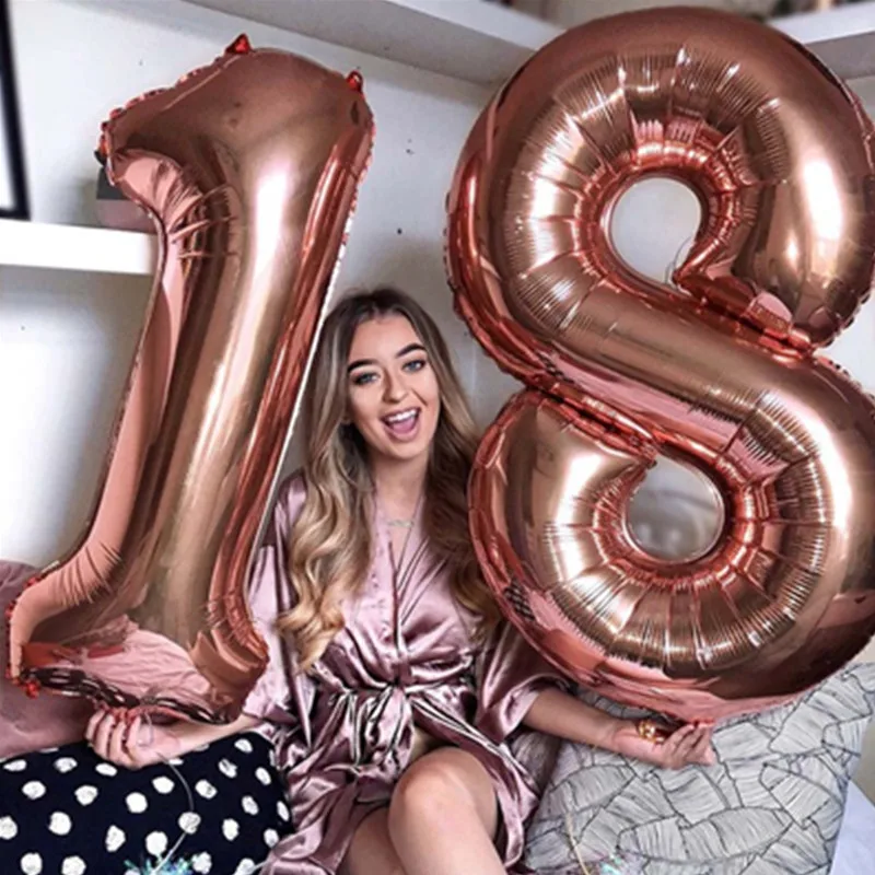 32inch Number 18 Balloon Gold Silver Blue Pink Color Digit Foil Balloons For Boy Girl 18th Birthday Anniversary Party Decor
