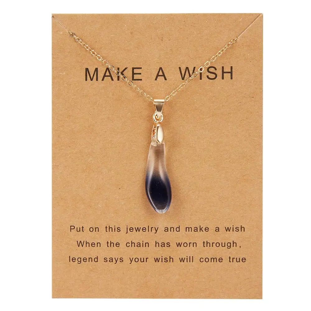 Wish Card, чокер с медальоном с камнем, ожерелье для женщин, Золотая цепочка, ожерелье, Женский дружеский подарок, ювелирные изделия - Окраска металла: BLACK-BLUE