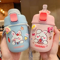 new kids stainless thermos water bottle with straw portable school vacuum flask for girls cute thermal cup insulated coffee mug