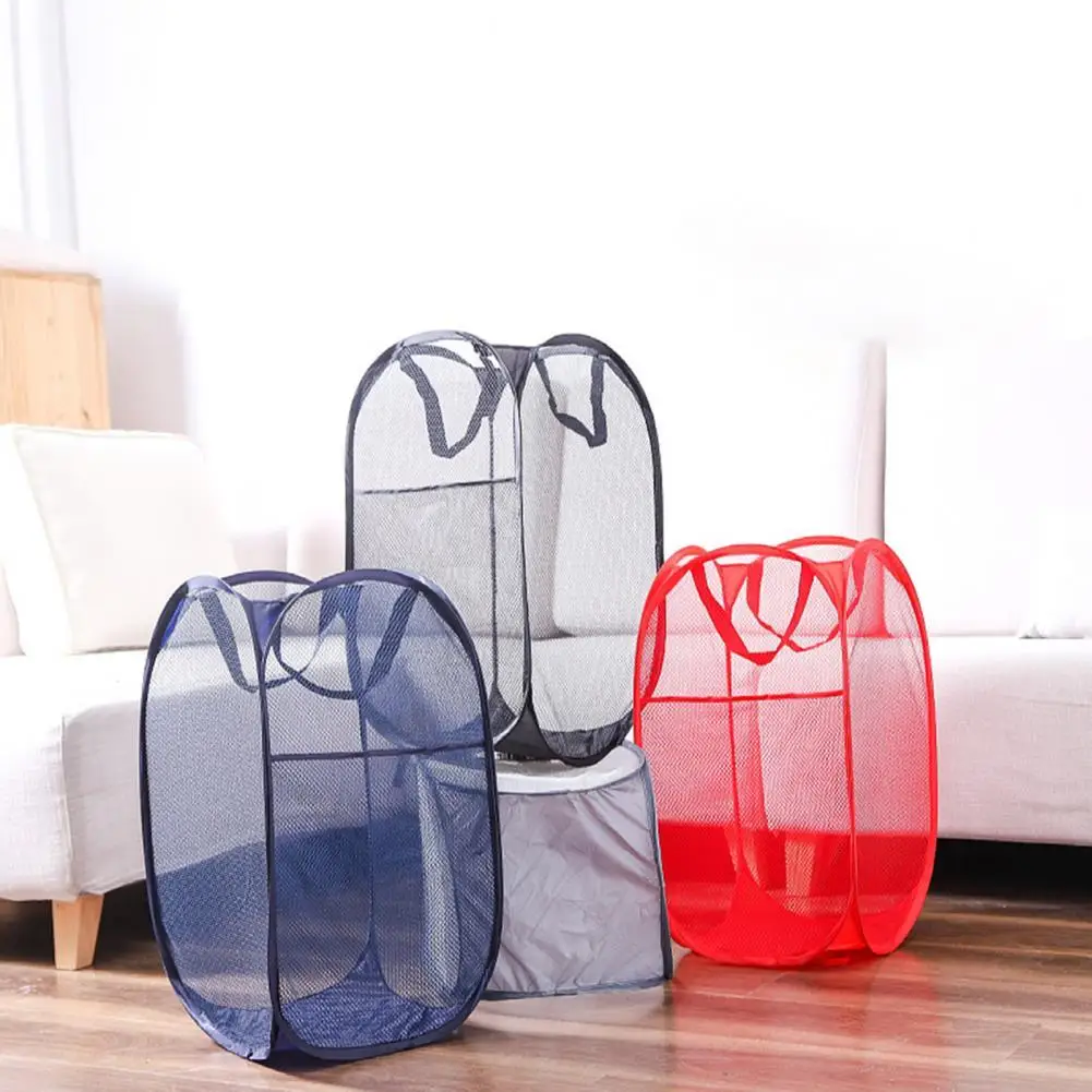 

Practical Excellent Multifunctional Clothes Laundry Basket Net Yarn Laundry Basket Long Lasting for Dorm