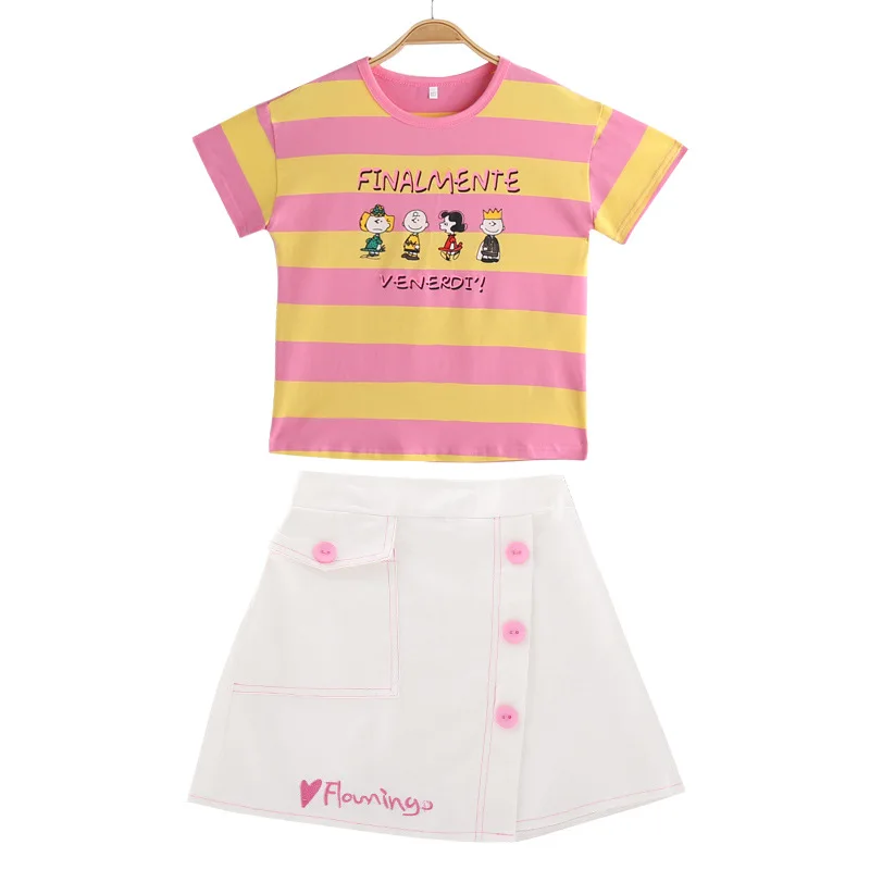 

Girls summer dress suit children brim wide stripe cartoons printed two-piece cuhk children's han edition short skirts in summe