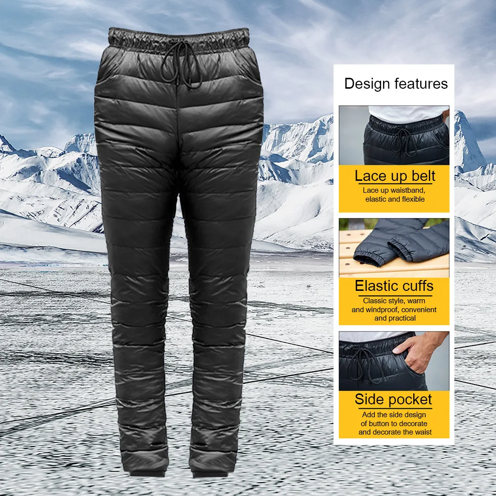 

Winter Down Pants Outdoor Camping Skiing Pants Thicken Waterproof Trousers S-5XL Men Women Down Pants
