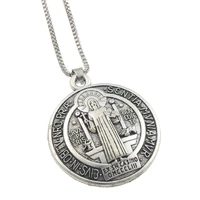 10pcs 3d round saint benedict medal zinc alloy cross pendant necklaces n1727 24inches fashion jewelry findings components