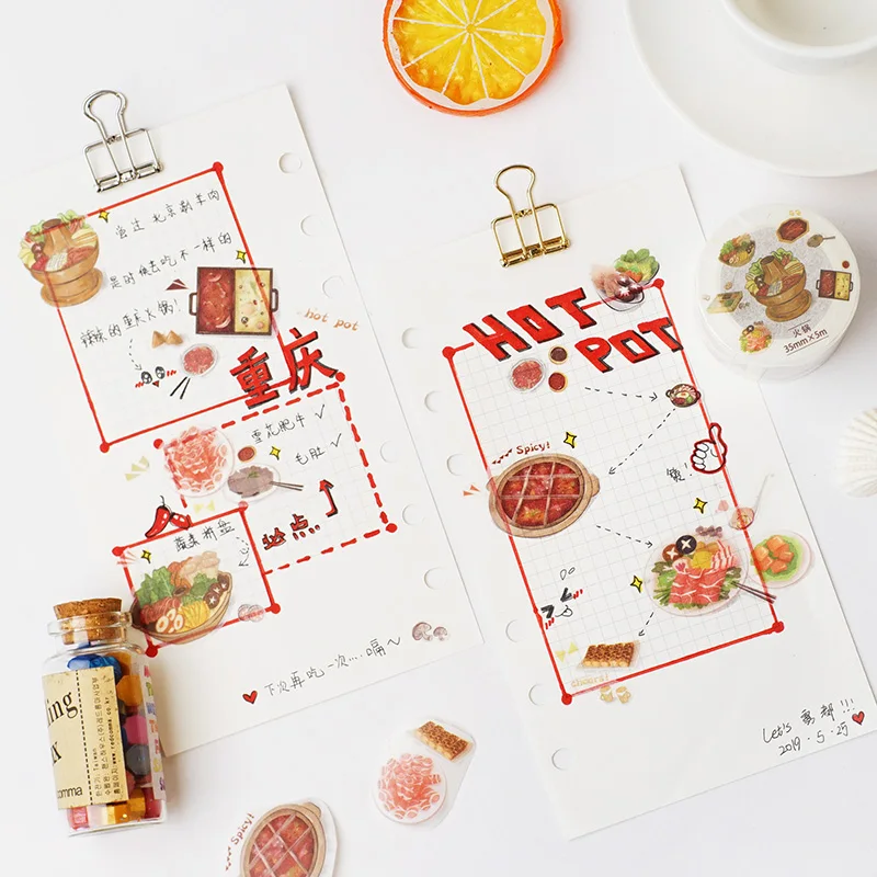 35мм * 5м Клейкая широкая бумажная лента Washi в стиле вкусной еды Hot Pot для скрапбукинга, наклейки, этикетки, ремесло.