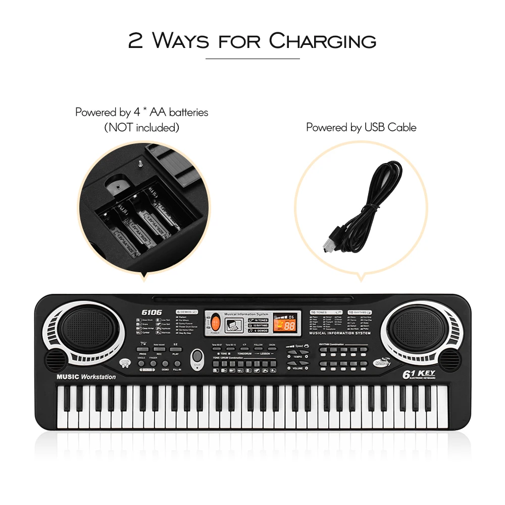 Электронная цифровая фортепианная клавиатура с 61 клавишей и двумя динамиками