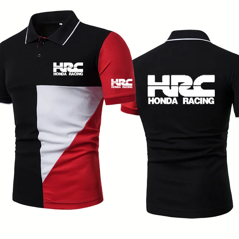 

Fashion Summer Men's short sleeve HRC Race Motorcycle logo printing Casual tops Splicing high quality Cotton Men's polo shirt