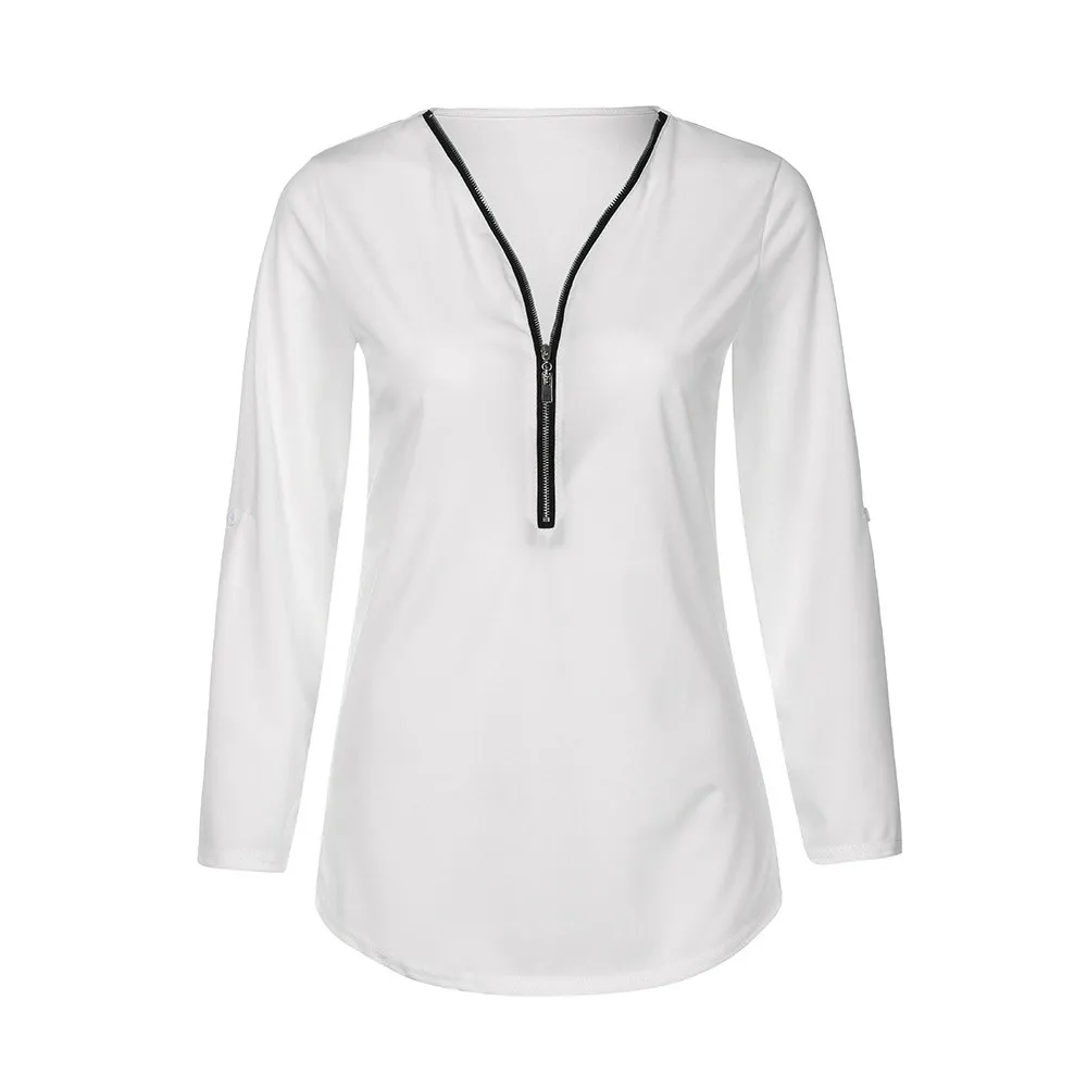 

Zoulv Ladies V Neck Zipper Loose T-shirt 5XL Womens T-shirts 2021 Winter Top Zipper Girl Fashion V-neck Casual Tops Shirt