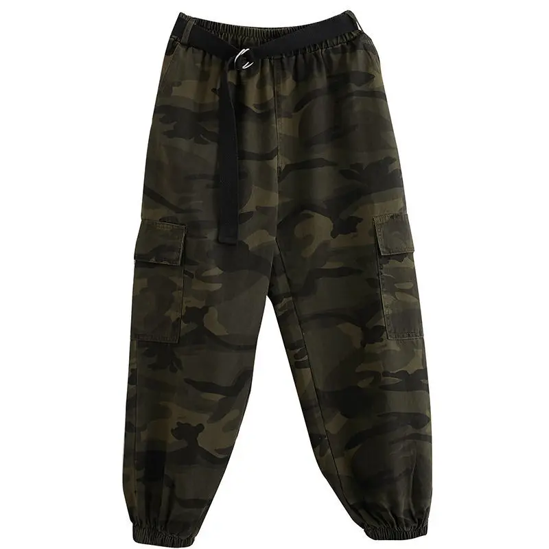 

Camouflage frock casual pants female autumn fat sister loose large size foreign style pants high waist slim straight tube