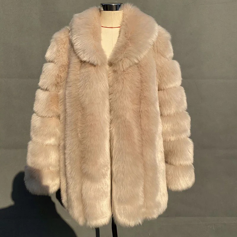 

Thick Warm Winter Outerwear Female Faux Fur Coat For Women Best Quality Patchwork Fox Fur Collar Long Coat From Factory пало