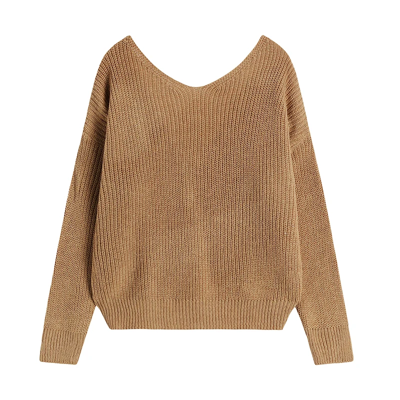 Cross V-neck Long-sleeved Sweater Knitwear Women Autumn Winter Short Solid Color Tops Bottoming Wear on Both Sides Casual Trend
