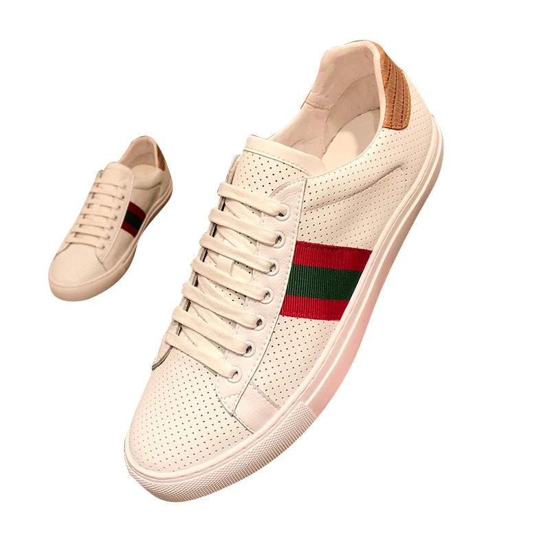 

Men's skateboard shoes 2021 leather fashion luxury brand black vulcanized shoes couple lace-up white sneakers sneakers