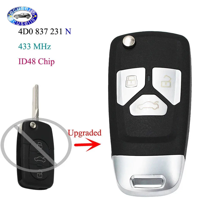 Обновленная версия с 3 кнопками флип чип 433 МГц ID48 для Audi A3 A4 1999 2002 4D0 837 231 N|Ключ от