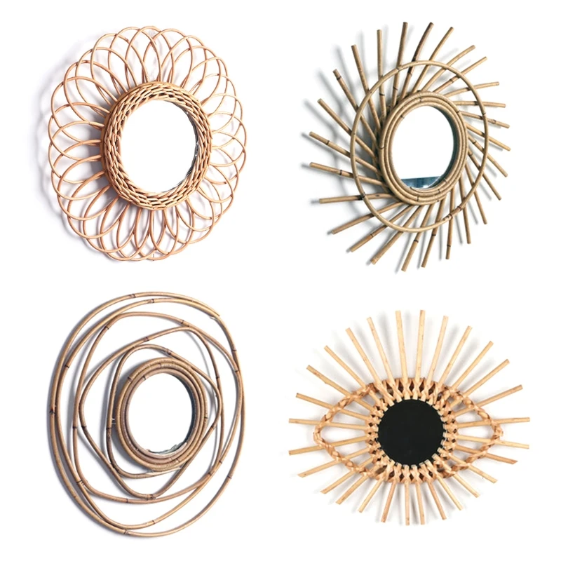 

Rattan Dressing Mirror Innovative Art Decoration Makeup Mirrors Living Room Bedroom Wall Mirror Photo Props Craft