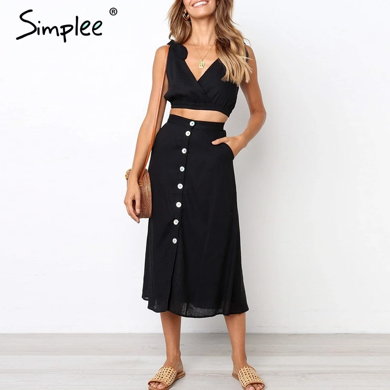 Женское раздельное платье Simplee с V образным вырезом однотонное черное женское