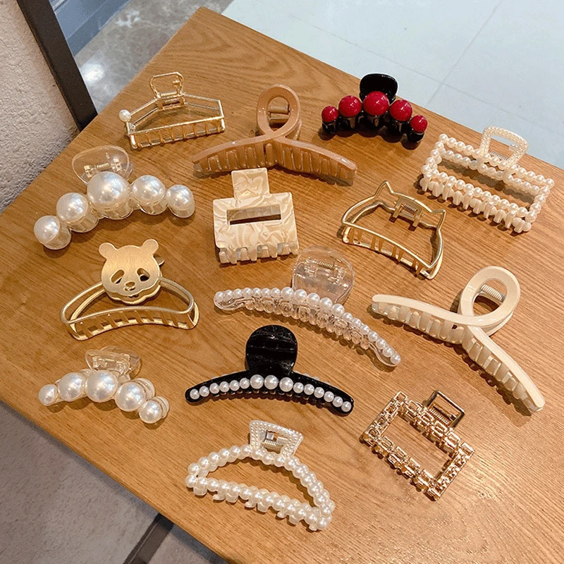 Korean Hair Clip Female Pearl Back Head Large French Retro Ponytail Shark Headdress Accessories |