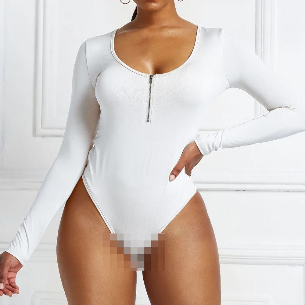 

Women Spring Autumn Long Sleeve O-neck Zipper Bodysuits Solid Color Tight Sexy Club Party Bodycon Romper Female Plus Size 3XL
