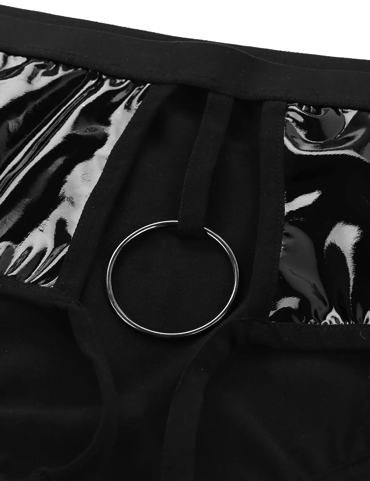 Мужские кожаные трусы с низкой посадкой черные слипы отверстием для пениса