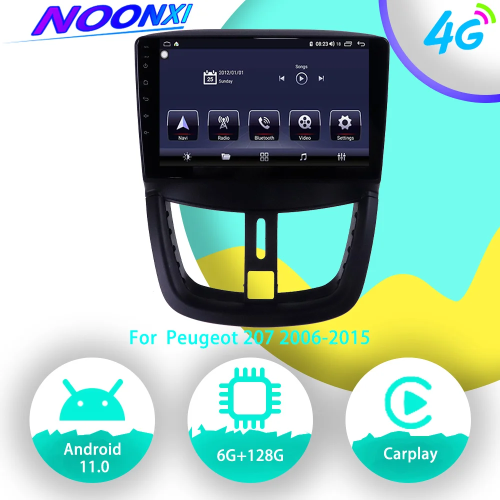 Автомагнитола на Android 11 128 ГГц для Peugeot 207 2006 2007-2015 с GPS-навигацией