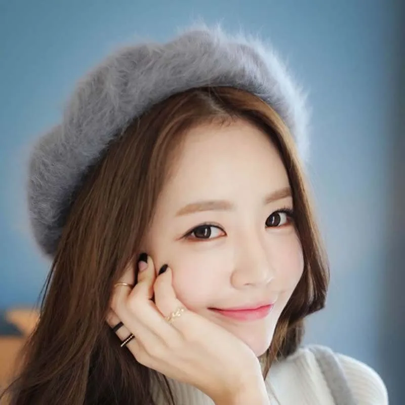 1 шт. женская элегантная многоцветная Шапка берет с кроличьим мехом|beret hat|beret beanie