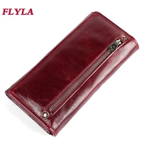 new rfid genuine leather women wallet casual retro first layer cowhide long women clutch purses for women