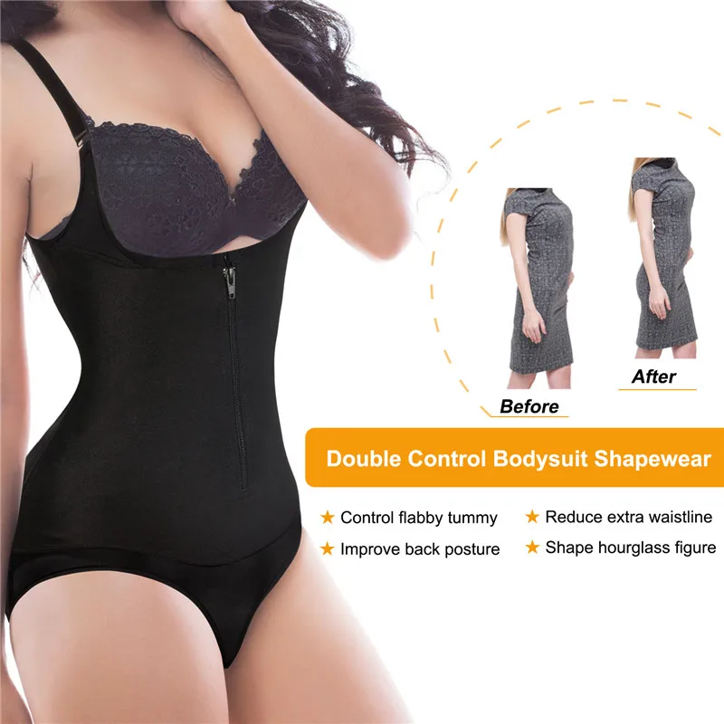 Bafully Body Shaping Women Bodysuit Thong Reducing Shapewear Slimming Waist Trainer Zipper Tummy Shapers Control Modeling Straps