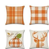 pumpkin deer printed cushion cover square plaid throw pillowcase sofa home thanksgiving decorative pillows fundas cojines