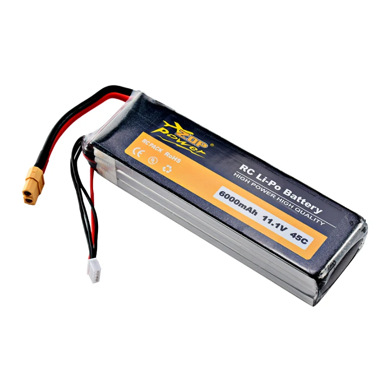 

ZOP Power 11.1V 45C 6000mAh 3S Lipo Battery XT60 Plug Rechargeable for RC Racing Drone Quadcopter Helicopter Car Boat