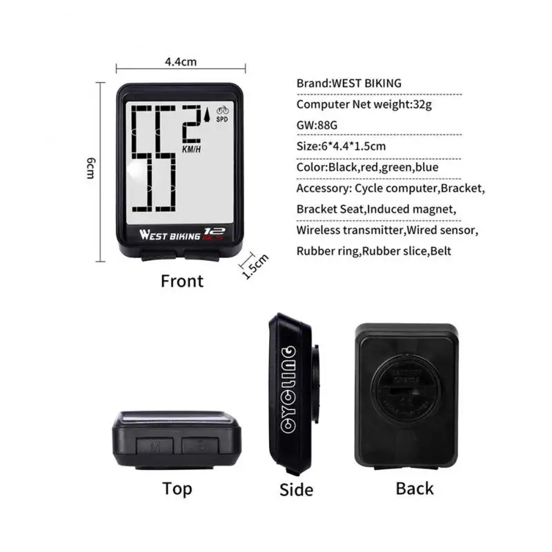 Waterproof Bicycle Computer Wireless Large Character Code Table MTB Bike Cycling Odometer Stopwatch Speedometer LED Digital | Спорт и