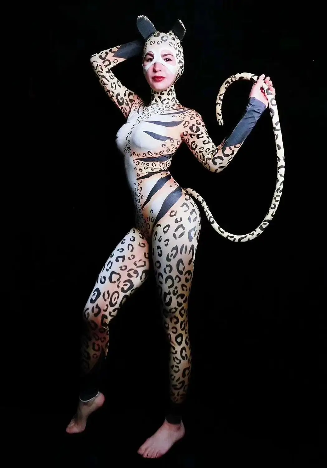 

Unique Design Women Bodycon Cosplay Leopard Jumpsuits Nightclub Special Ds Dancer Performance Clothes Party Women New Rompers