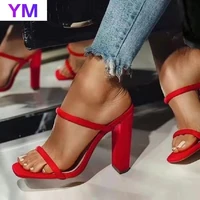 2021 women sandals female red shoes lady summer classic sexy pumps square heels zapatillas mujer casa sapatos femininos 35 43