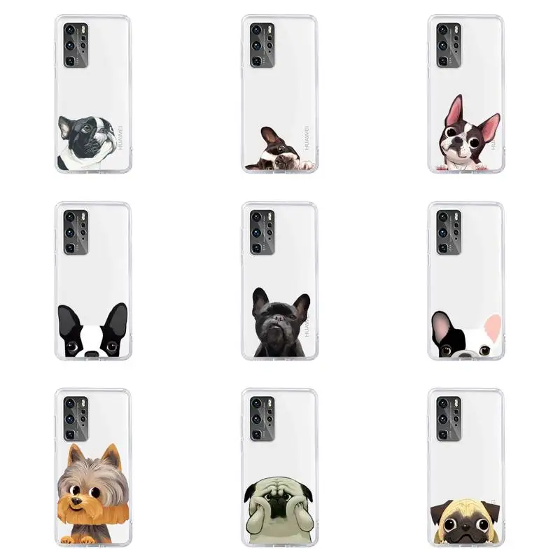 

Pug Dog cute French Bulldog Phone Case For Huawei P40 P30 P20 Mate Honor 10i 30 20 i 10 40 8x 9x Pro Lite Transparent Cover