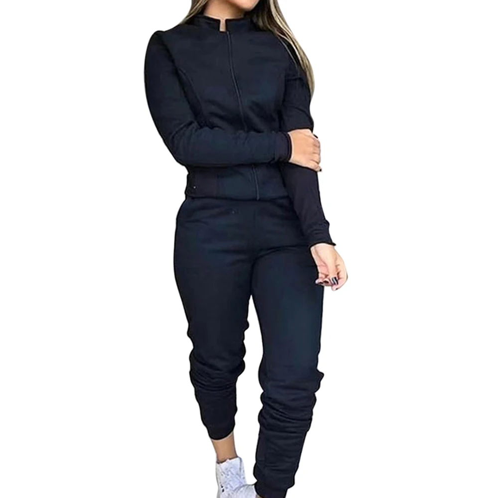 

2 Pieces Set Autumn Winter Sports Tracksuits Women Set Solid Zipper Long Sleeve Top and Pants Women Clothing Casual Suits