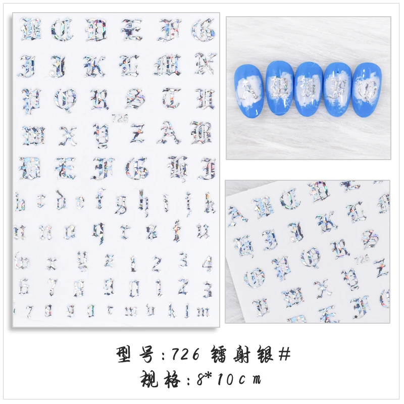 726# 3D Letter Decals Nail Art Stickers English Old Font Black Number Tattoo Nails Design Water Sliders DIY Manicure Decoration - купить по
