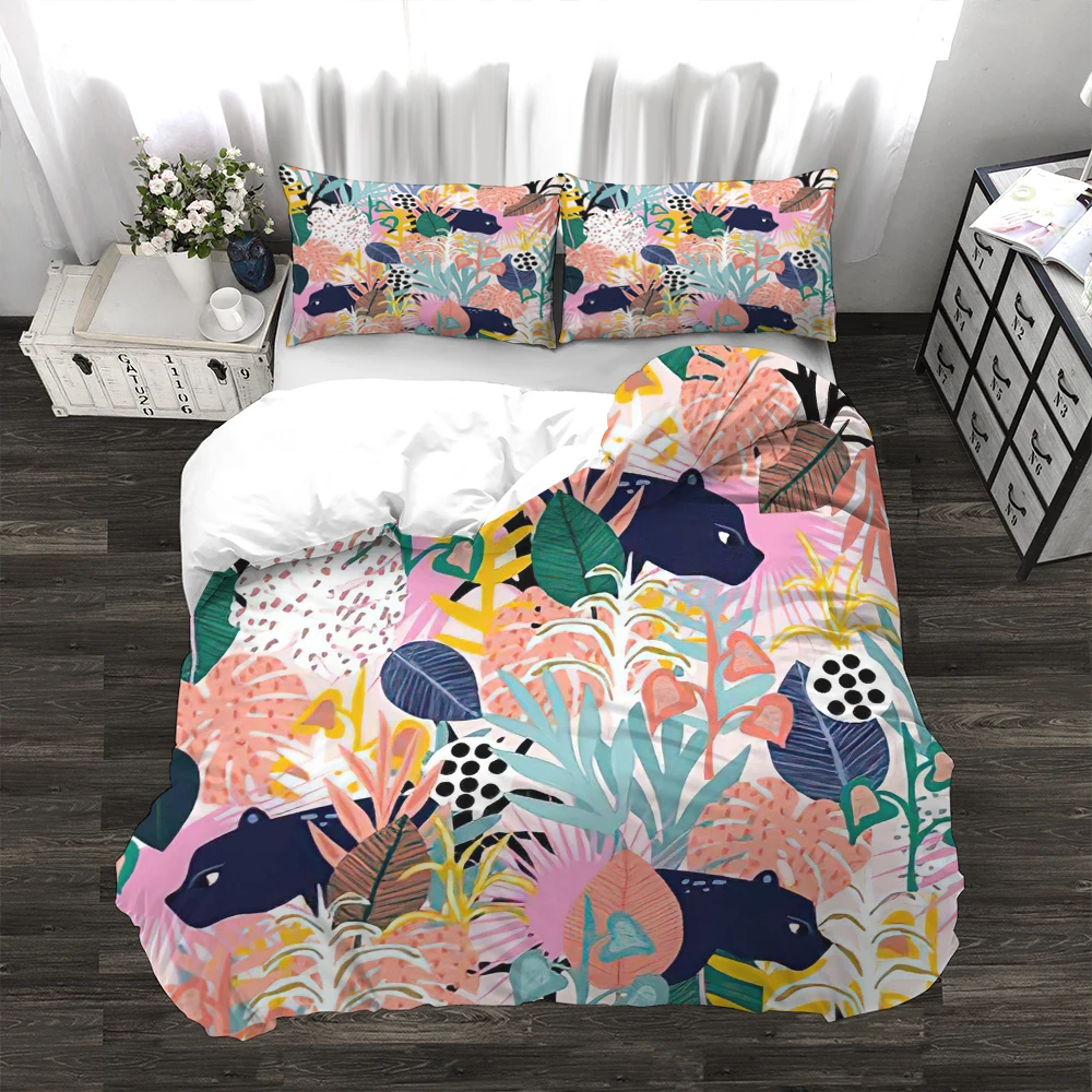 

3D Print Tropical Style Bedding Set Palm Leaves Art Design 3pcs Duvet Cover Set Durable Comforter Cover AU US UK Size