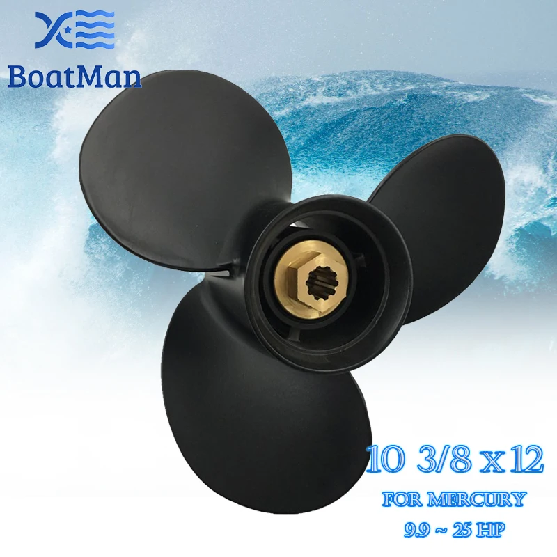 BoatMan® 10 3/8x12 Propeller for Mercury Outboard Motor 9.9HP 20HP 25HP 10 Tooth Spline 48-19639A40 Aluminum Boat Accessories