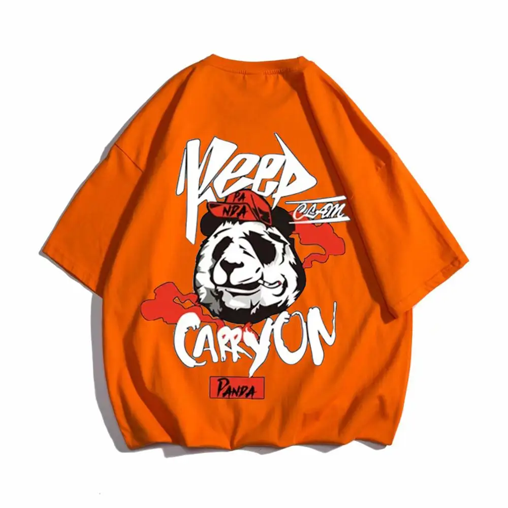 

Hip hop tees shirt Panda print cotton short sleeve loose cool men T shirt casual o-neck Summer mens Punk tshirt Fashion