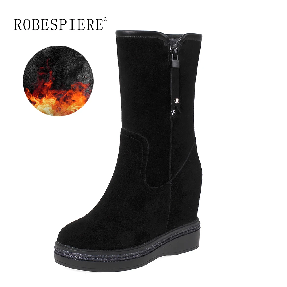 ROBESPIERE/женские зимние ботинки увеличивающая рост стелька цвет черный розовый