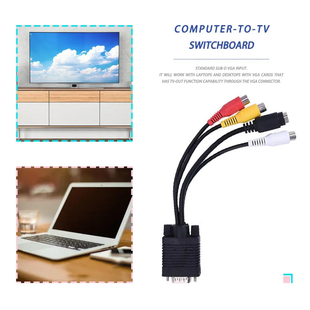 VGA SVGA к S video 3 RCA композитный AV ТВ конвертер адаптер кабель шнур для ПК Стандартный