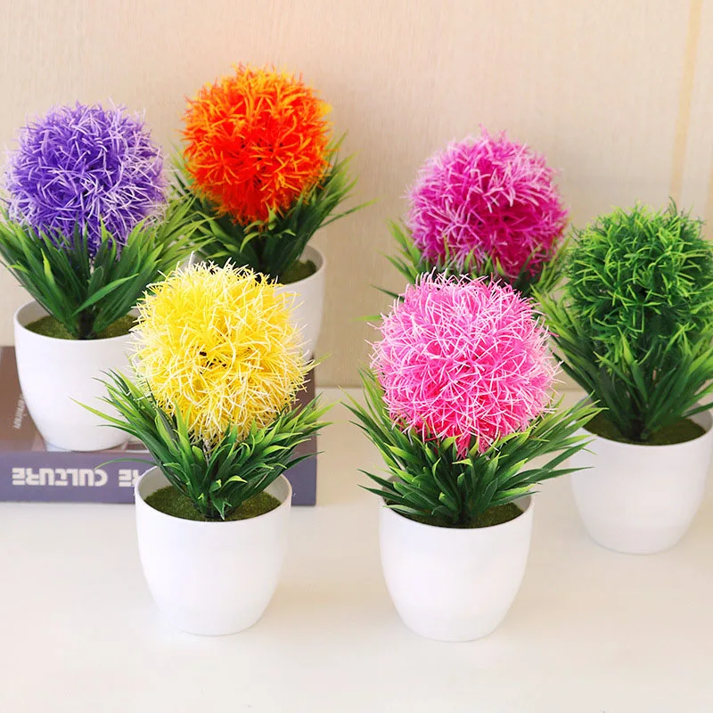 

Simulation Mini Ball Potted Grass Ball Bonsai Tree Home Decoration Artificial Flower Desktop Ornaments Creative Cherry Snowball
