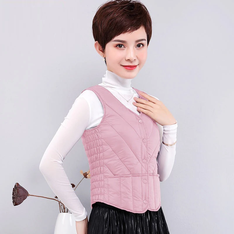 Pink Зимний женский жилет размера плюс 4XL, куртка без рукавов, теплый жилет, осенняя легкая женская куртка, брендовый жилет - Цвет: Pink