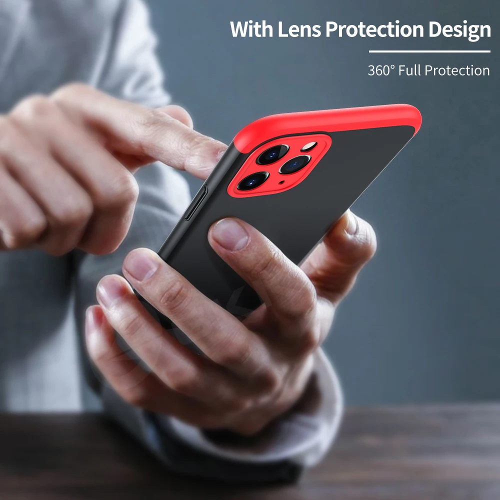 Оригинальный чехол GKK для Apple iPhone 11 Pro Max 360 полная защита со стеклом жесткая