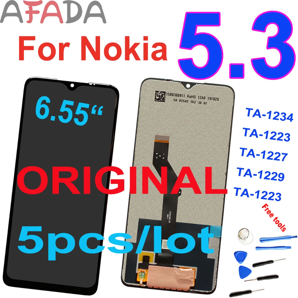 

5pcs Original 6.55"For Nokia 5.3 TA-1234 TA-1223 TA-1227 TA-1229 TA-1223 LCD Display Touch Screen Digitizer Assembly Replacement