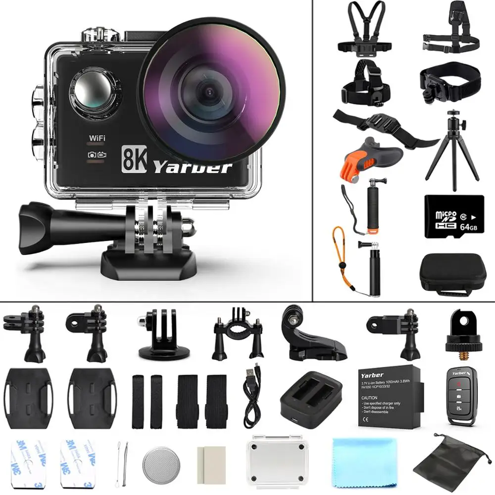 Спортивная Экшн камера Yarber 8K Wi Fi 4K 60fps велосипедный шлем s 40 м Водонепроницаемая