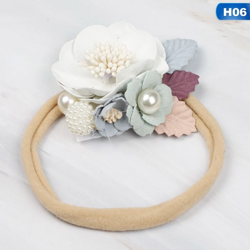 Модная детская лента для волос из нейлона с искусственным цветком эластичная