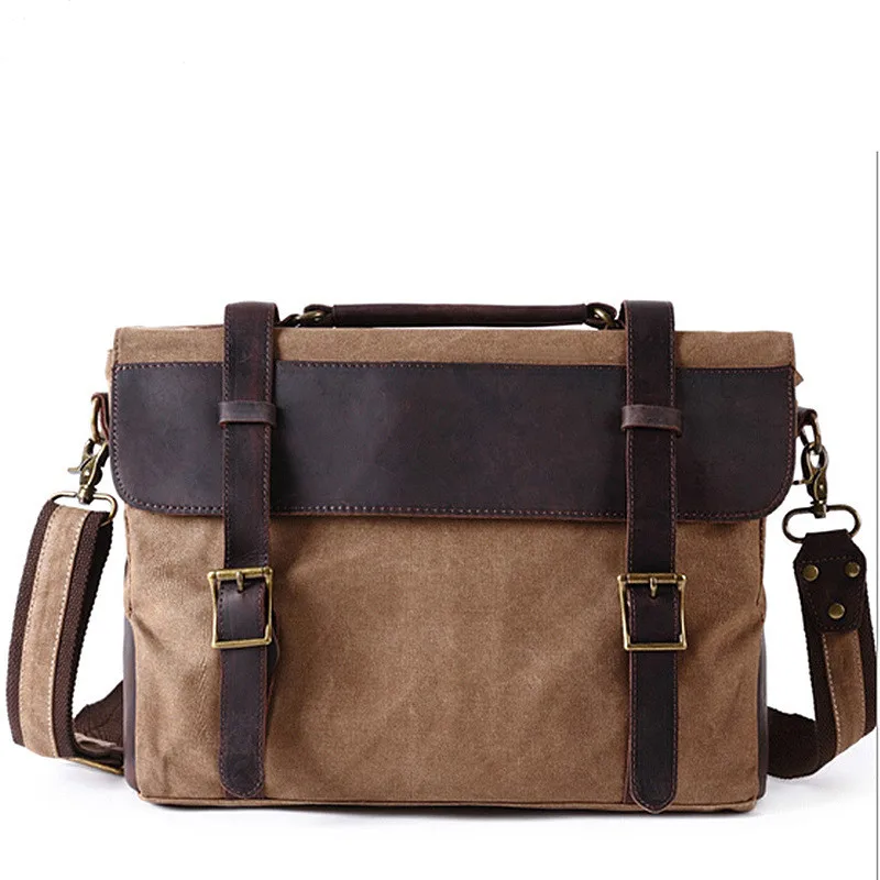 

1PCS Men's Canvas, Single-shoulder Bag, Genuine Leather, Bag, Bag, Retro Computer Bag. Briefcase